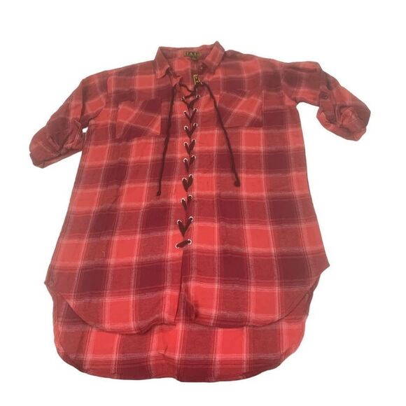 Lace Up Flannel Tunic - Picture 1 of 8